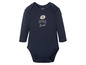 Ein dunkelblauer Baby-Body mit dem Aufdruck 'Hallo kleiner Freund'.