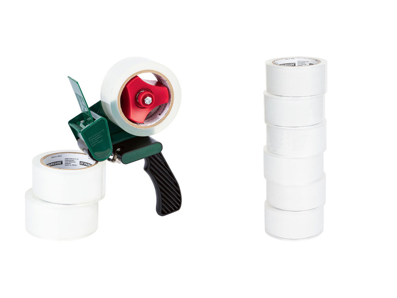 Ein Parkside Klebebandspender mit Klebeband und Ersatzrollen.
