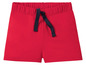 Rote Shorts mit elastischem Bund und dunkelblauen Bändern.