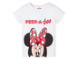 Weißes T-Shirt mit Minnie Mouse-Druck und dem Text 'Peek-a-boo'.