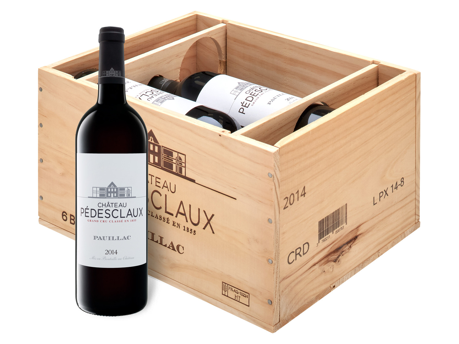 6 x 0,75-l-Flasche Château Pédesclaux Pauillac 5éme Grand Cru Classé AOC  trocken, Rotwein 2017 - Original-Holzkiste