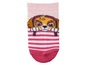 Rosa Socken mit Streifen und einem Bild von Skye von der Paw Patrol.