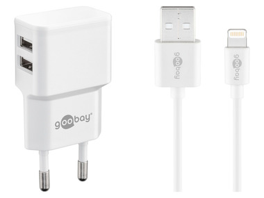 Goobay Dual USB-A 2.0 auf Apple Lightning-Ladeset (12W), weiß