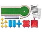 Ein Minigolf-Set mit Bahn, Hindernissen, Bällen und Scorekarten.