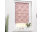 Ein rosa Rollo mit Wellendesign an einem Fenster.