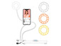 Telefonhalter mit flexiblem Arm und drei LED-Ringlichtern.