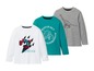 Drei Langarmshirts mit Dinosaurier-Motiven für Jungen.