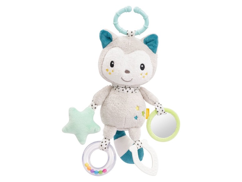 Ein Plüschtier mit Stern, Spiegel und Rassel.