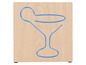 Ein Holzblock mit einem blauen Neon-Cocktailglas.