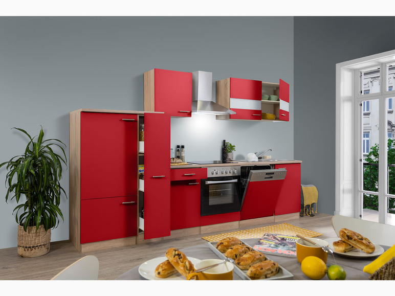 Küchenzeile Küche Winkelküche L-Form Küche Eiche Sonoma rot 310x172 cm respekta 