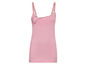 Ein rosa, enganliegendes Tanktop mit eingebautem BH und Spitze.
