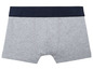 Graue Boxershorts mit dunkelblauem Bund.