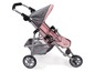Ein rosa Puppenwagen mit grauem Verdeck.