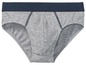 Graue Unterhose mit dunkelblauem Bund.