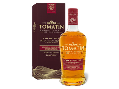 Scotch Single Highland Vol Whisky mit Geschenkbox Cask Strength 57, 5% Malt Tomatin