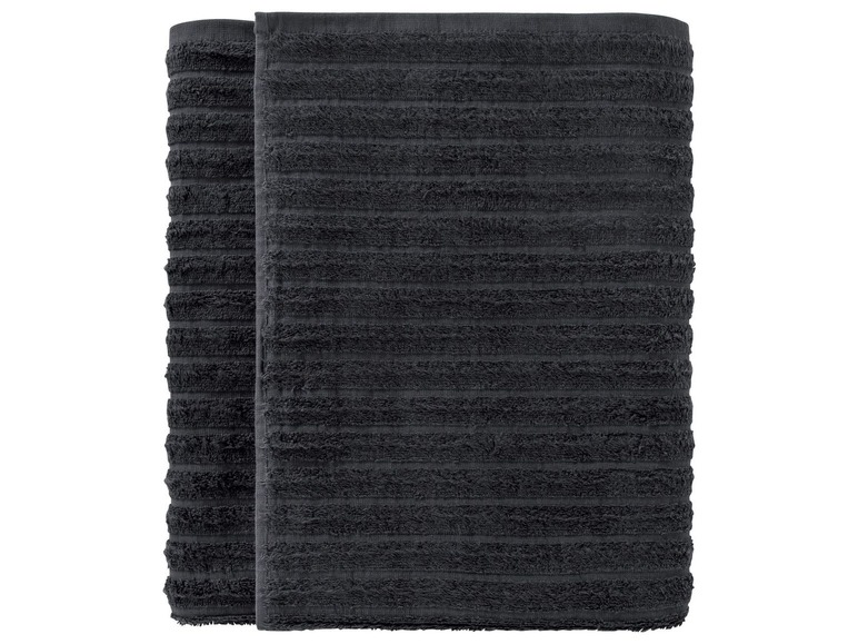 Zwei dunkelgraue Handtücher mit Rippenstruktur.