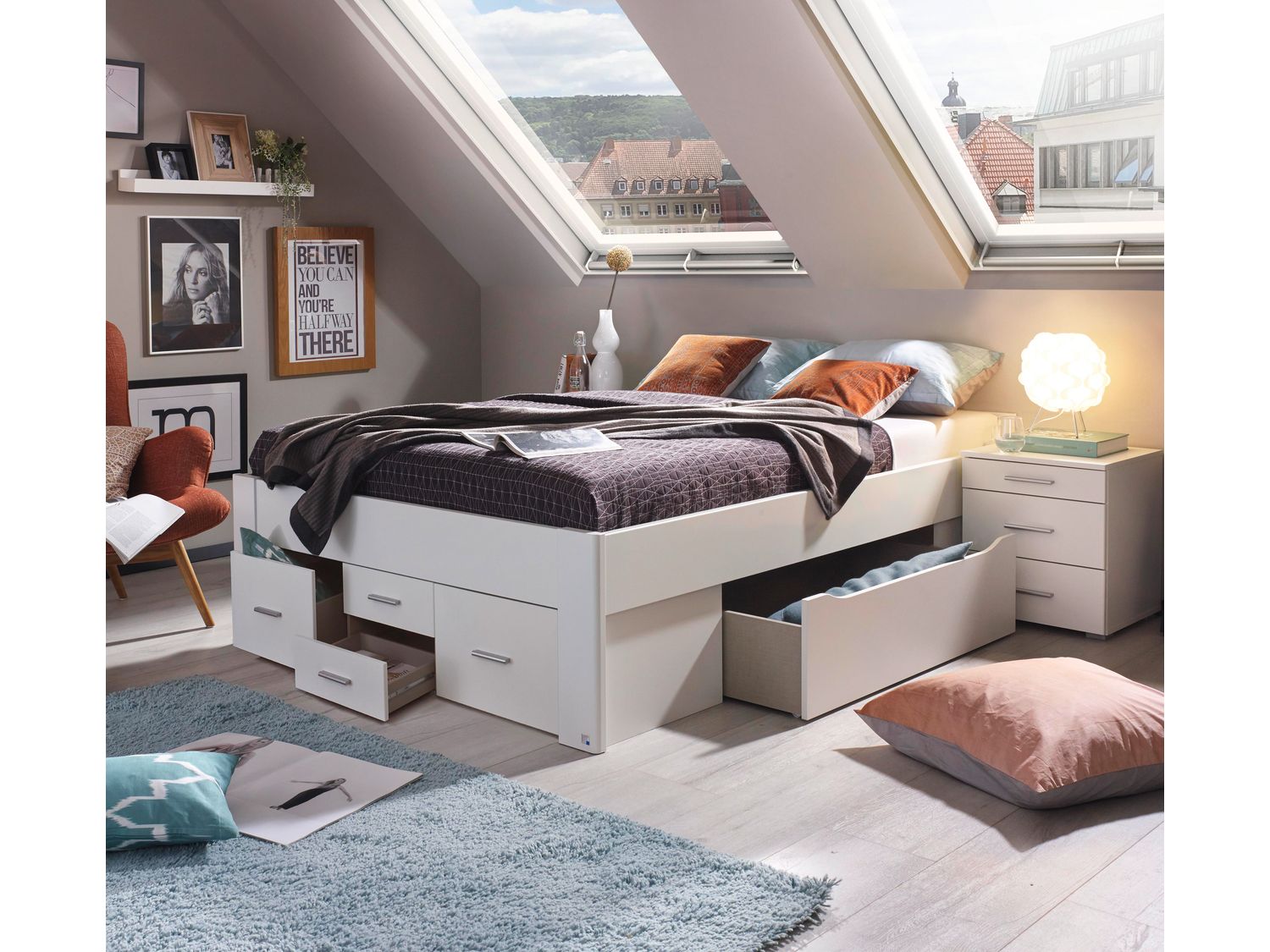 RAUCH ORANGE Scala - Futonbett (ohne Kopfteil, 6 Schubkästen, Alpinweiß, 140x200cm) – Bild 2 von 3