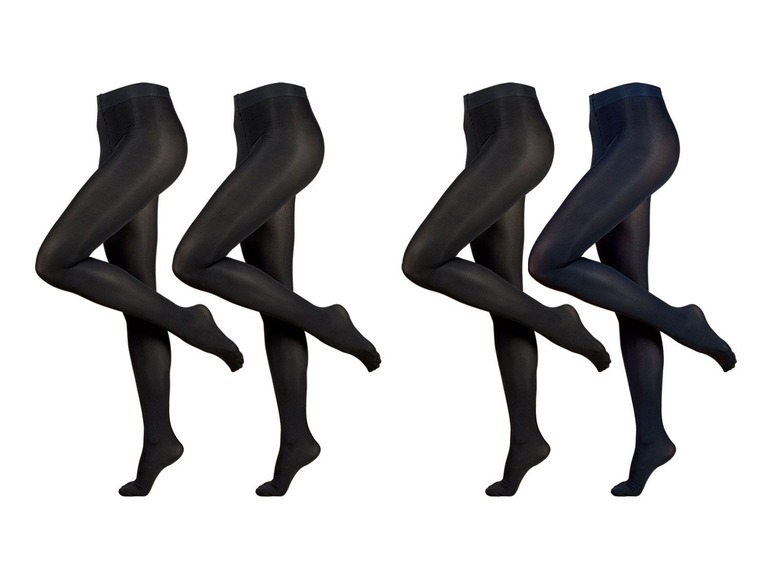 Schwarze und blaue Strumpfhosen an Puppen.