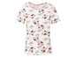 Weißes T-Shirt mit kurzen Ärmeln und Blumenmuster.
