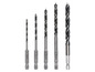 Ein Satz mit fünf Bohrer, darunter zwei Bohrer der Marke CMW.