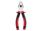 Eine Zange mit roten und schwarzen Griffen.