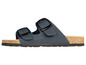 Blaue Sandalen mit Schnallen und Korksohle.