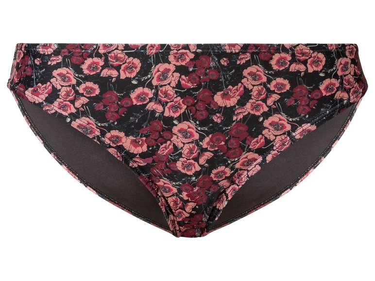 Schwarzer Bikini-Slip mit rotem Blumenmuster.
