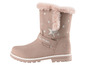 Rosa Mädchen-Stiefel mit Sternenmuster und Kunstfellbesatz.