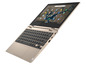 Ein goldenes Lenovo Chromebook mit offener Klappe, sichtbarer Tastatur und Google Chrome-Apps.