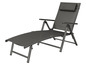 Ein grauer Liegestuhl mit Kopfstütze.