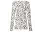 Weißes Langarmshirt mit schwarzem Blumenmuster.