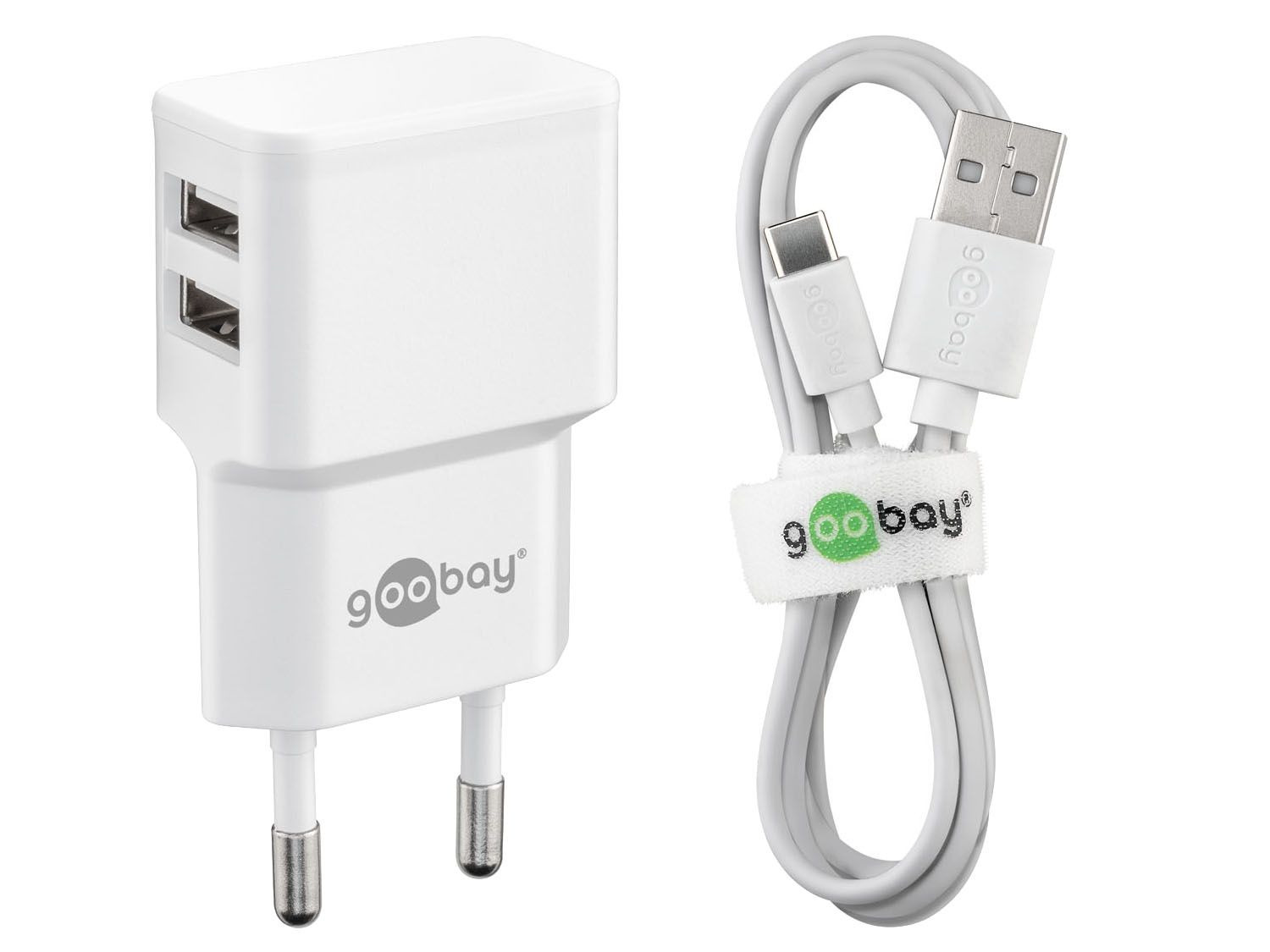 Goobay Dual USB-A2.0 auf USB-C™-Ladeset (12W) weiß