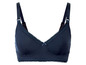 Ein dunkelblauer, gefütterter Still-BH mit Spitze.