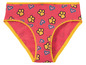 Rosa Unterhose mit gelben Pfoten und Herzen.
