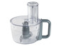 Kenwood Küchenmaschine mit durchsichtiger Schüssel, Messer und zusätzlichem Zubehör.