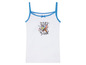 Weißes Tanktop mit blauen Akzenten und einem Tom und Jerry-Motiv.