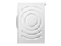 Weiße Waschmaschine mit kreisförmigem Design.