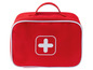 Eine rote Erste-Hilfe-Tasche mit einem weißen Kreuz.