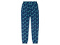 Blaue Hose mit Palmen- und Ananas-Print.