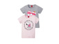 Zwei T-Shirts mit Snoopy-Print, ein rosa mit 'Keep Calm' und ein graues mit einem Herzen.