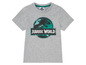 Ein graues T-Shirt mit einem Jurassic World Logo.