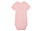 Ein rosafarbenes Baby-Bodysuit mit kurzen Ärmeln.