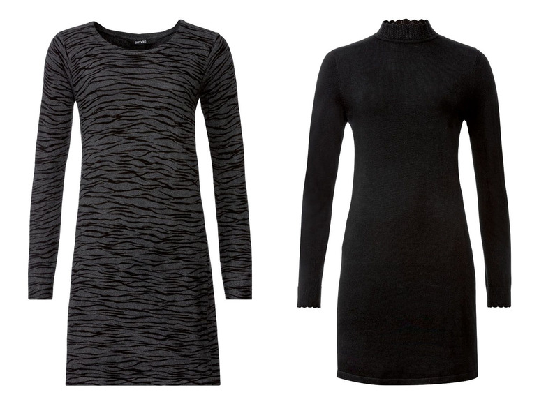 Zwei schwarze Langarmkleider, eines mit Zebra-Muster