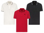Drei Poloshirts von Livergy: weiß, rot und schwarz.