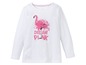 Weißes Langarmshirt mit Flamingo-Motiv und dem Schriftzug 'Dream Pink'.
