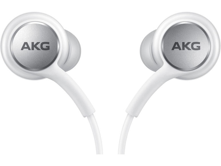 Weiße AKG In-Ear-Kopfhörer mit Kabel.