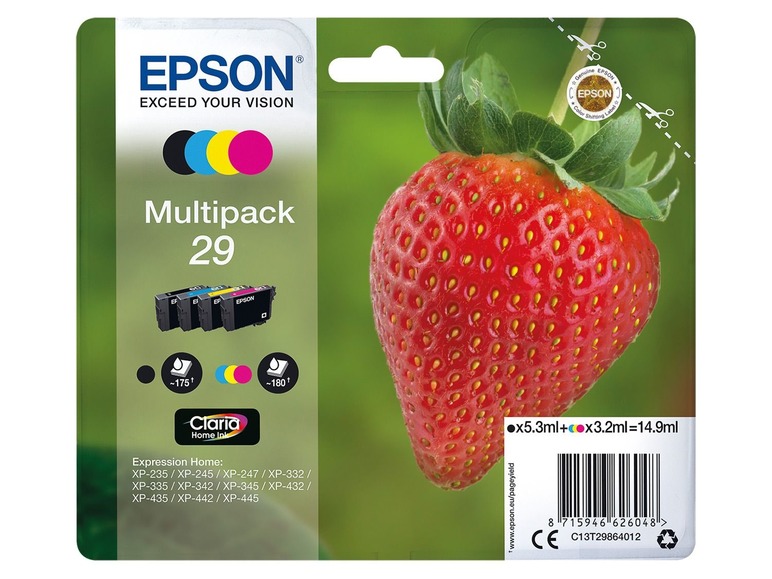 Gehe zu Vollbildansicht: EPSON 29 Erdbeere Multipack Tintenpatronen (Schwarz, Cyan, Magenta, Gelb), C13T29864012 - Bild 1