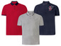 Drei Poloshirts: rot, grau und dunkelblau mit Livery-Logo.