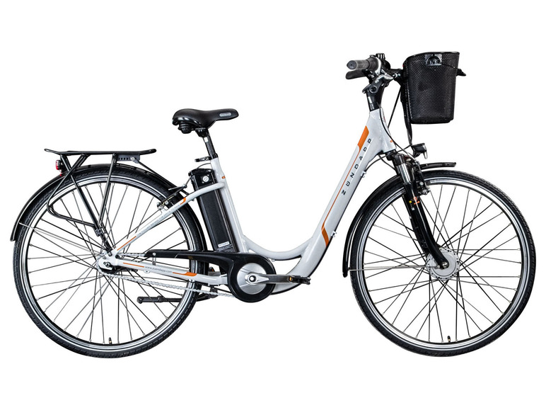 Zündapp E-Bike mit Korb und Gepäckträger.
