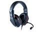 Schwarzes Gaming-Headset mit roten Akzenten und Mikrofon.